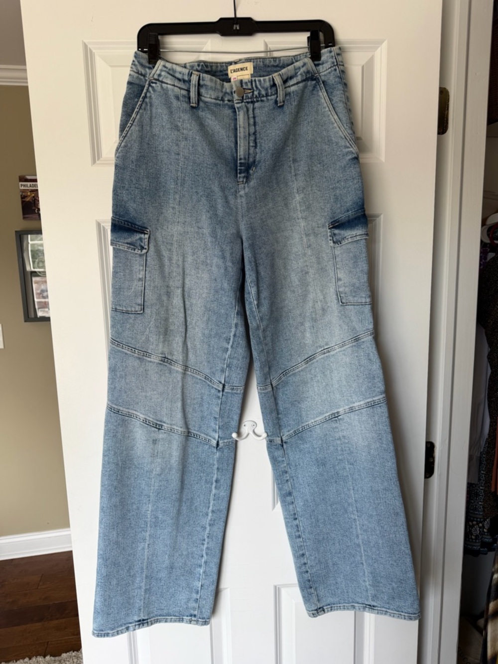 L'AGENCE Light Blue Wide-Leg Cargo Jeans